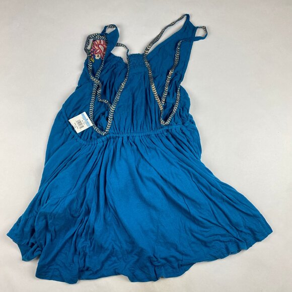 Free People Lovers Cove Mini Dress Size XS Teal Embroidered - Picture 5 of 16